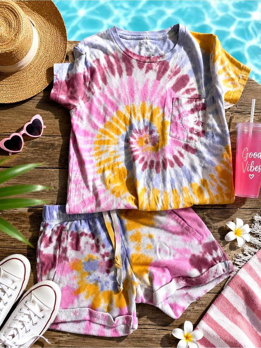 Women’s/Kid’s Tie-Dye Short Set - Pink, Yellow & Purple